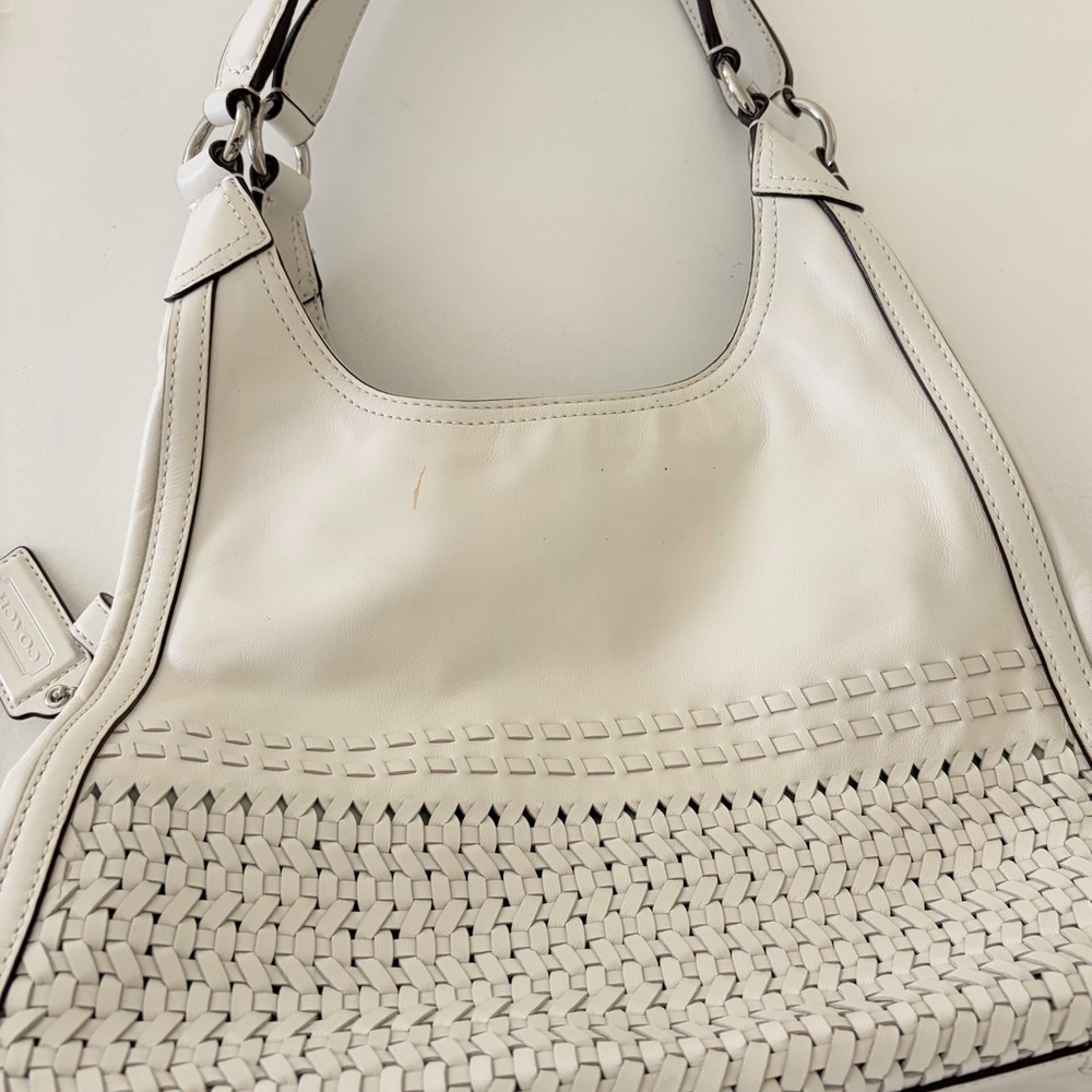 Coach White Genuine Leather Woven Shoulder Bag with Silver Hardware🤍🌿 - Picture 5 of 10